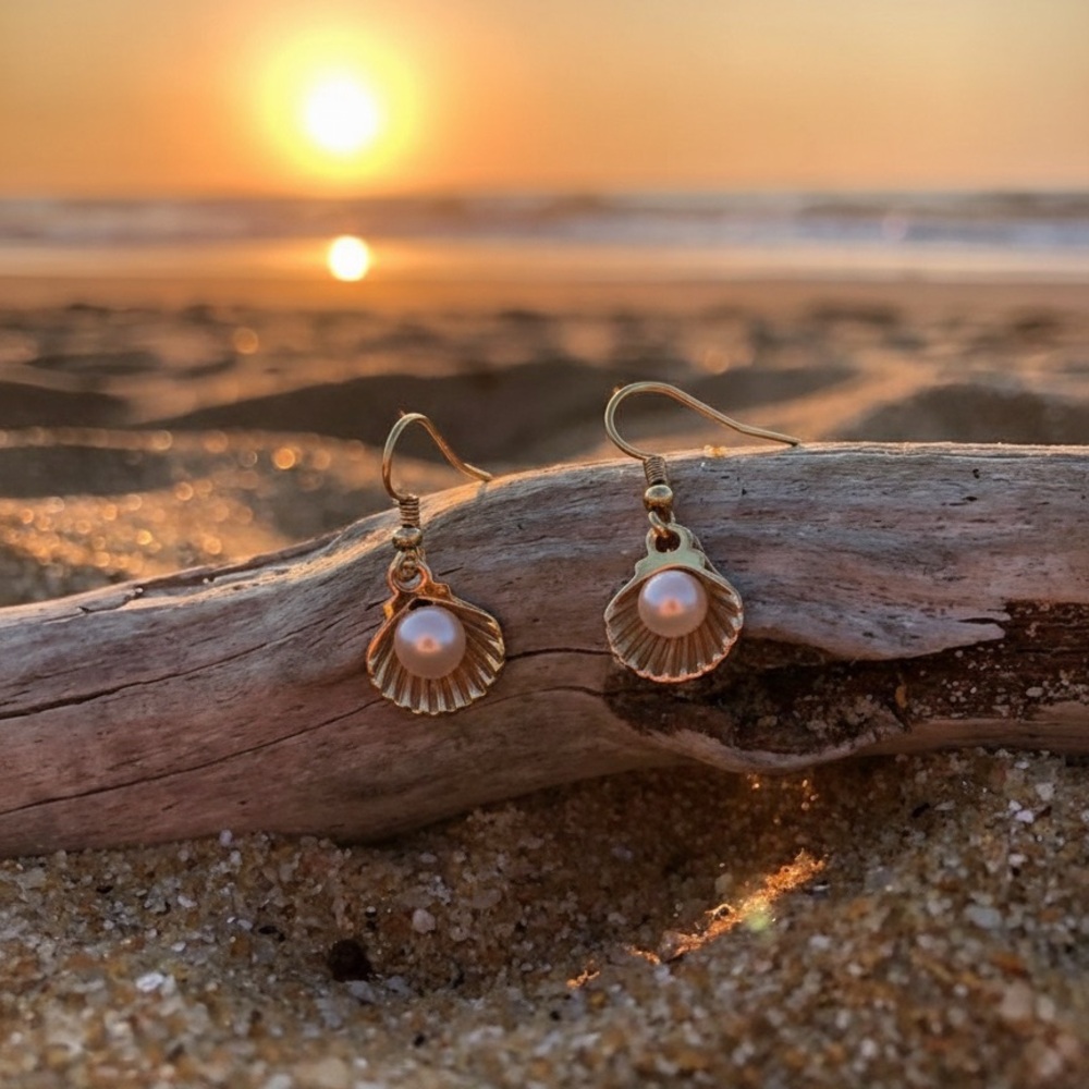 🌊🐚 Handmade 18k Gold Plated Pearl Shell Lightweight Dangle Earrings 🌊🐚